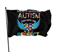 La società dice che sono autistico Dio dice che sono perfetto Bandiera 3x5 piedi Banner Poster Sfondo decorativo Decorazione da parete Poliestere Applica a giardino Cortile Casa Dindoor Esterno