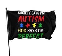 La società dice che sono autistico Dio dice che sono perfetto Bandiera 3x5 piedi Banner Poster Sfondo decorativo Decorazione da parete Poliestere Applica a giardino Cortile Casa Dindoor Esterno