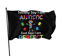 La società dice che sono autistico Dio dice che sono perfetto Bandiera 3x5 piedi Banner Poster Sfondo decorativo Decorazione da parete Poliestere Applica a giardino Cortile Casa Dindoor Esterno