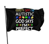 La società dice che sono autistico Dio dice che sono perfetto Bandiera 3x5 piedi Banner Poster Sfondo decorativo Decorazione da parete Poliestere Applica a giardino Cortile Casa Dindoor Esterno