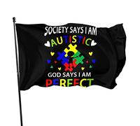 La società dice che sono autistico Dio dice che sono perfetto Bandiera 3x5 piedi Banner Poster Sfondo decorativo Decorazione da parete Poliestere Applica a giardino Cortile Casa Dindoor Esterno