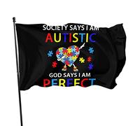 La società dice che sono autistico Dio dice che sono perfetto Bandiera 3x5 piedi Banner Poster Sfondo decorativo Decorazione da parete Poliestere Applica a giardino Cortile Casa Dindoor Esterno