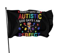 La società dice che sono autistico Dio dice che sono perfetto Bandiera 3x5 piedi Banner Poster Sfondo decorativo Decorazione da parete Poliestere Applica a giardino Cortile Casa Dindoor Esterno