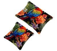 La soluzione da viaggio: 2 custodie colorate per trucchi, motivo pappagallo, motivo floreale, 441, Multicolore 02, A：7.1x5.8in/18x14.8cm，B:4.7x4.5in/12x11.5cm