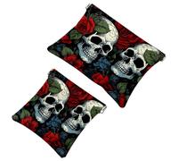 La soluzione da viaggio: 2 custodie estetiche con teschio rosa 903, borsa compatta per il trucco, Multicolore 02, A：7.1x5.8in/18x14.8cm，B:4.7x4.5in/12x11.5cm