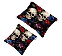 La soluzione da viaggio: 2 custodie estetiche con teschio rosa 903, borsa compatta per il trucco, Multicolore 01, A：7.1x5.8in/18x14.8cm，B:4.7x4.5in/12x11.5cm