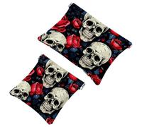 La soluzione da viaggio: 2 custodie estetiche con teschio rosa 903, borsa compatta per il trucco, Multicolore 07, A：7.1x5.8in/18x14.8cm，B:4.7x4.5in/12x11.5cm