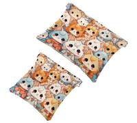 La soluzione da viaggio: 2 custodie per trucchi, con gattini in stile cartone animato, 1520, Multicolore, A:7.1x5.8in/18x14.8cm,B:4.7x4.5in/12x11.5cm