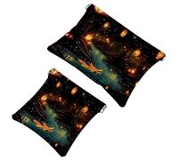 La soluzione da viaggio: 2 custodie per trucchi con lucciole at Night-1827, Multicolore 06, A:7.1x5.8in/18x14.8cm,B:4.7x4.5in/12x11.5cm
