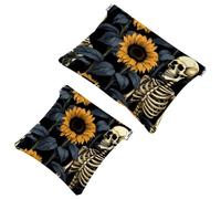 La soluzione da viaggio: 2 custodie per trucchi con scheletri di girasole 1926, Multicolore 02, A：7.1x5.8in/18x14.8cm，B:4.7x4.5in/12x11.5cm