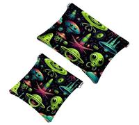 La soluzione da viaggio: 2 custodie per trucchi, motivo Alien-111, colore: verde, Multicolore 06, A:7.1x5.8in/18x14.8cm,B:4.7x4.5in/12x11.5cm