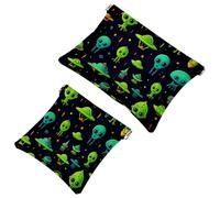 La soluzione da viaggio: 2 custodie per trucchi, motivo Alien-177, colore: verde, Multicolore 08, A:7.1x5.8in/18x14.8cm,B:4.7x4.5in/12x11.5cm