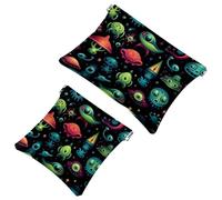 La soluzione da viaggio: 2 custodie per trucchi, motivo Alien-78, colore: verde, Multicolore 06, A：7.1x5.8in/18x14.8cm，B:4.7x4.5in/12x11.5cm