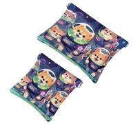 La soluzione da viaggio: 2 custodie per trucchi, motivo: cane spaziale 903, Multicolore 08, A：7.1x5.8in/18x14.8cm，B:4.7x4.5in/12x11.5cm