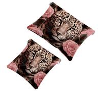 La soluzione da viaggio: 2 custodie per trucchi, motivo leopardato rosa 1893, Multicolore 04, A：7.1x5.8in/18x14.8cm，B:4.7x4.5in/12x11.5cm