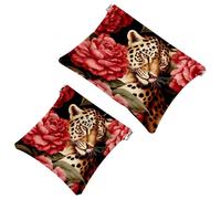 La soluzione da viaggio: 2 custodie per trucchi, motivo leopardato rosa 1926, Multicolore 06, A：7.1x5.8in/18x14.8cm，B:4.7x4.5in/12x11.5cm