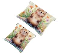 La soluzione da viaggio: 2 pezzi carino capybara-78 Shrapnel Pouch - Borsa compatta per il trucco, Multicolore 07, A：7.1x5.8in/18x14.8cm，B:4.7x4.5in/12x11.5cm