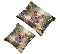 La soluzione da viaggio: 2 pezzi carino cartone animato corgi-1460 Shrapnel Pouch - Compact Makeup Bag, Multicolore, A：7.1x5.8in/18x14.8cm，B:4.7x4.5in/12x11.5cm