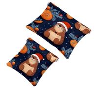 La soluzione da viaggio: 2 pezzi carino Natale capybara-243 Shrapnel Pouch - Compact Makeup Bag, Multicolore 02, A：7.1x5.8in/18x14.8cm，B:4.7x4.5in/12x11.5cm