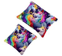 La soluzione da viaggio: 2 pezzi Crowds of Colorful Unicorns-573 Shrapnel Pouch - Borsa compatta per il trucco, Multicolore 04, A：7.1x5.8in/18x14.8cm，B:4.7x4.5in/12x11.5cm