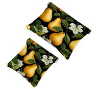 La soluzione da viaggio: 2 pezzi di foglie verdi e pere gialle, 1926, borsa compatta per il trucco, Multicolore 07, A：7.1x5.8in/18x14.8cm，B:4.7x4.5in/12x11.5cm