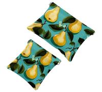 La soluzione da viaggio: 2 pezzi di foglie verdi e pere gialle, 1926, borsa compatta per il trucco, Multicolore 03, A：7.1x5.8in/18x14.8cm，B:4.7x4.5in/12x11.5cm