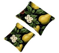 La soluzione da viaggio: 2 pezzi di foglie verdi e pere gialle, 1926, borsa compatta per il trucco, Multicolore 08, A：7.1x5.8in/18x14.8cm，B:4.7x4.5in/12x11.5cm