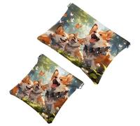 La soluzione da viaggio: 2 pezzi Happy Smiling Corgi-1431 Shrapnel Pouch - Borsa compatta per il trucco, Multicolore 08, A：7.1x5.8in/18x14.8cm，B:4.7x4.5in/12x11.5cm