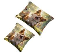 La soluzione da viaggio: 2 pezzi Happy Smiling Corgi-1431 Shrapnel Pouch - Borsa compatta per il trucco, Multicolore 07, A：7.1x5.8in/18x14.8cm，B:4.7x4.5in/12x11.5cm