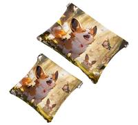 La soluzione da viaggio: 2 pezzi Happy Smiling Corgi-1431 Shrapnel Pouch - Borsa compatta per il trucco, Multicolore 05, A：7.1x5.8in/18x14.8cm，B:4.7x4.5in/12x11.5cm