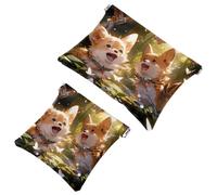 La soluzione da viaggio: 2 pezzi Happy Smiling Corgi-1431 Shrapnel Pouch - Borsa compatta per il trucco, Multicolore 06, A：7.1x5.8in/18x14.8cm，B:4.7x4.5in/12x11.5cm