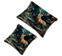 La soluzione da viaggio: 2 pezzi Red Flower River Deer-2124 Shrapnel Pouch - Trousse compatta per il trucco, Multicolore 01, A:7.1x5.8in/18x14.8cm,B:4.7x4.5in/12x11.5cm