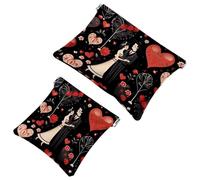 La soluzione da viaggio: 2 pezzi Sweet Valentine's Day Red Love-804 Shrapnel Pouch - Borsa compatta per il trucco, Multicolore 06, A：7.1x5.8in/18x14.8cm，B:4.7x4.5in/12x11.5cm