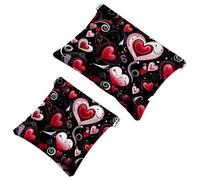 La soluzione da viaggio: 2 pezzi Sweet Valentine's Day Red Love-804 Shrapnel Pouch - Borsa compatta per il trucco, Multicolore 02, A：7.1x5.8in/18x14.8cm，B:4.7x4.5in/12x11.5cm