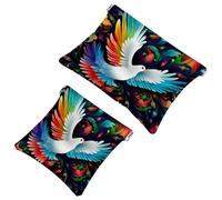 La soluzione da viaggio: 2 sacchetti per trucchi compatti a forma di piccione bianco con fiori colorati 1926, Multicolore 03, A：7.1x5.8in/18x14.8cm，B:4.7x4.5in/12x11.5cm