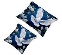 La soluzione da viaggio: 2 sacchetti per trucchi compatti a forma di piccione bianco con fiori colorati 1926, Multicolore 08, A：7.1x5.8in/18x14.8cm，B:4.7x4.5in/12x11.5cm