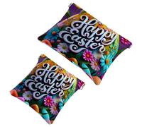 La soluzione da viaggio: 2 sacchetti per trucchi con scritta "Happy Easter Creative Font-1200", Multicolore 02, A：7.1x5.8in/18x14.8cm，B:4.7x4.5in/12x11.5cm