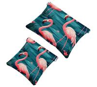 La soluzione da viaggio: 2 sacchetti per trucchi, motivo fenicottero tropicale della giungla 606, Multicolore 01, A：7.1x5.8in/18x14.8cm，B:4.7x4.5in/12x11.5cm