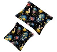 La soluzione da viaggio: 2 sacchetti per trucchi, motivo: uova di Pasqua con coniglio, 903, Multicolore 04, A：7.1x5.8in/18x14.8cm，B:4.7x4.5in/12x11.5cm