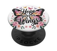La speranza ci dà le ali per la consapevolezza del cancro al seno farfalla rosa PopSockets PopGrip Adesivo