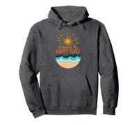 La Spiaggia è Il Mio Posto Felice Sole Onde Estate Felpa con Cappuccio, Unisex per Adulti, Grigio Scuro, S