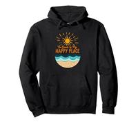 La Spiaggia è Il Mio Posto Felice Sole Onde Estate Felpa con Cappuccio, Unisex per Adulti, Nero, L