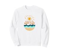 La Spiaggia è Il Mio Posto Felice Sole Onde Estate Felpa, Unisex per Adulti, Bianco, L