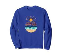 La Spiaggia è Il Mio Posto Felice Sole Onde Estate Felpa, Unisex per Adulti, Blu Reale, L