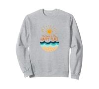 La Spiaggia è Il Mio Posto Felice Sole Onde Estate Felpa, Unisex per Adulti, Grigio Melange, L
