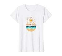 La Spiaggia è Il Mio Posto Felice Sole Onde Estate Maglietta, Donna, Bianco, 3XL