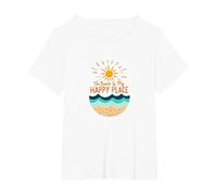 La Spiaggia è Il Mio Posto Felice Sole Onde Estate Maglietta, Donna Plus-Size, Bianco, 3X