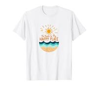 La Spiaggia è Il Mio Posto Felice Sole Onde Estate Maglietta, Uomo, Bianco, 4XL