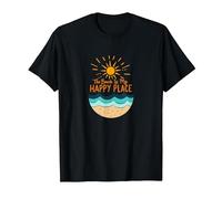 La Spiaggia è Il Mio Posto Felice Sole Onde Estate Maglietta, Uomo, Nero, L