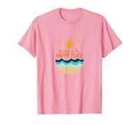 La Spiaggia è Il Mio Posto Felice Sole Onde Estate Maglietta, Uomo, Rosa, S